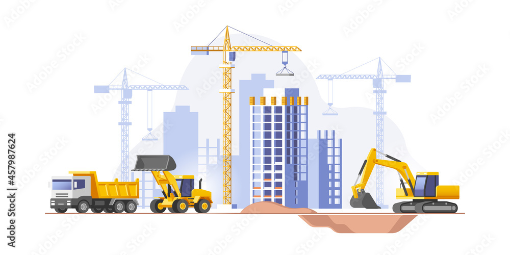 Construction site, building a house. Real estate business. Vector illustration. Construction site, building a house. Real estate business. Vector illustration.