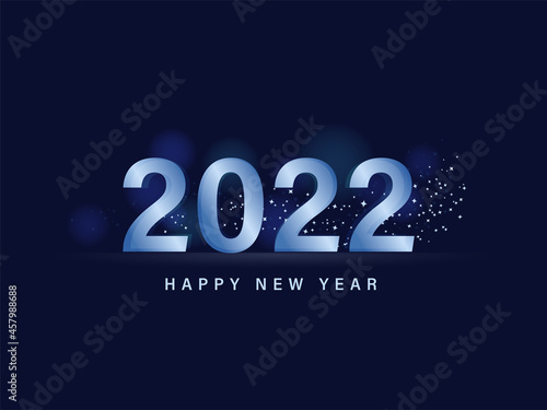 2022 Happy New Year Text With Stars Decorated On Blue Background.