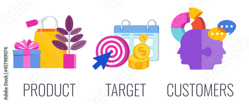 Marketing plan icons. Marketing mix infographic illustration
