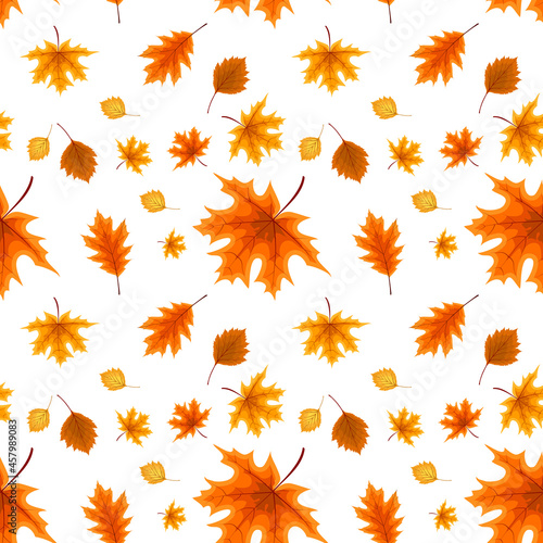 autumn orange and red fallen leaves. seamless pattern. Vector Illustration. EPS10