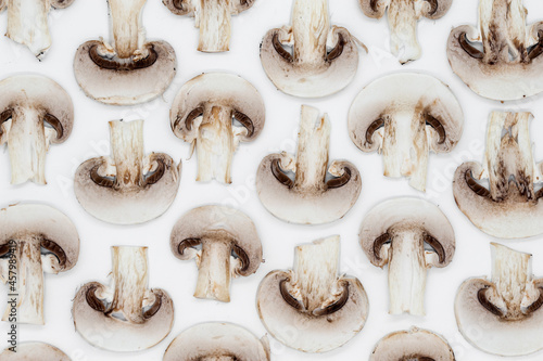 background of sliced champignon mushrooms 