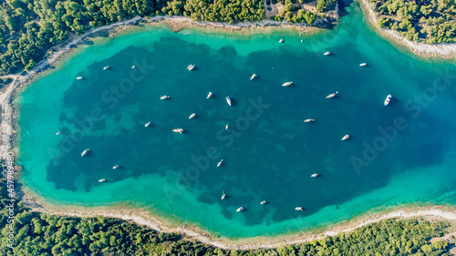 High aerial drone view of Adriatic sea scape at summertime seaso