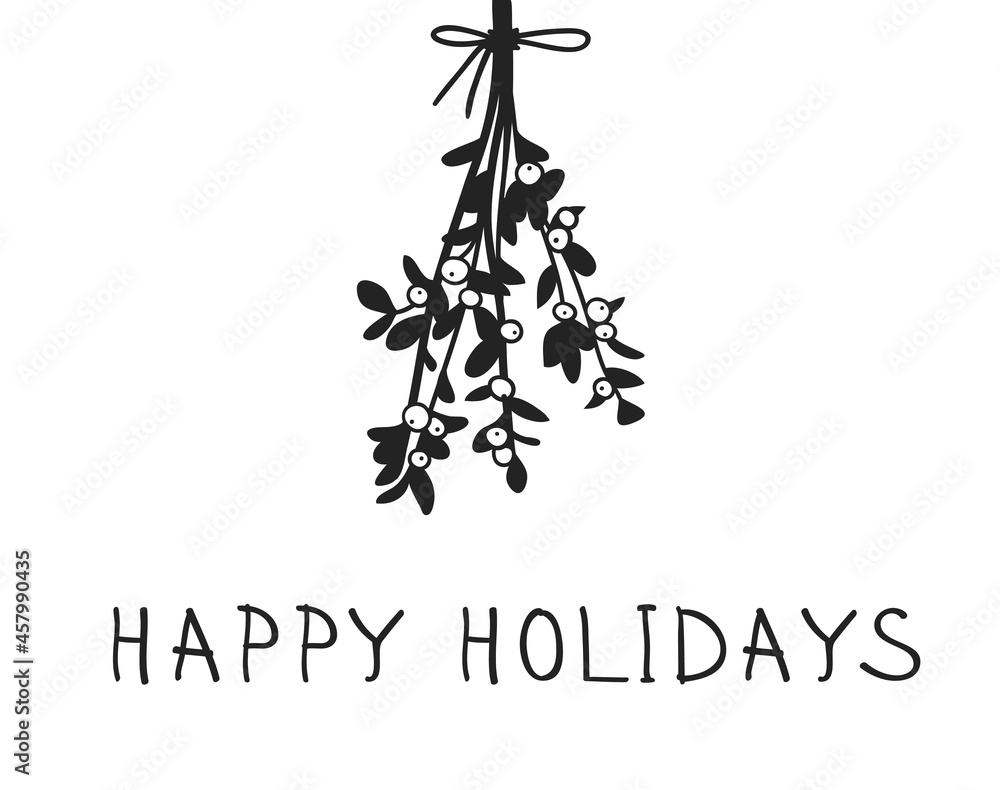 Hand drawn Christmas mistletoe and letter on white background. Creative ink art work. Actual vector doodle drawing decorations and text Hand drawn Christmas mistletoe and letter on white background. Creative ink art work. Actual vector doodle drawing decorations and text