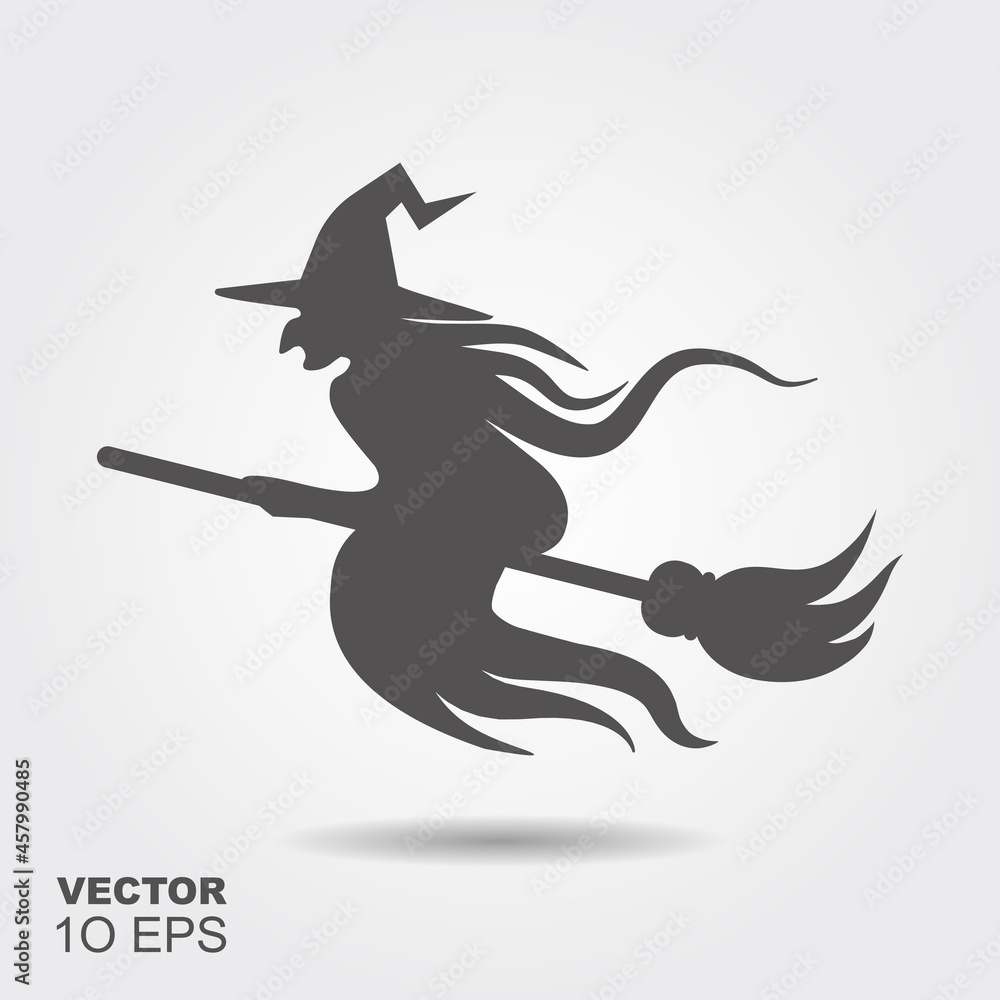 Obraz premium Halloween witch flying on a broomstick. Silhouette icon
