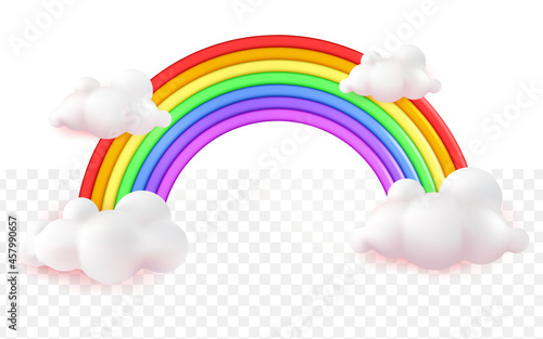 realistic colorfull rainbow cartoon 3d on white tranparent background