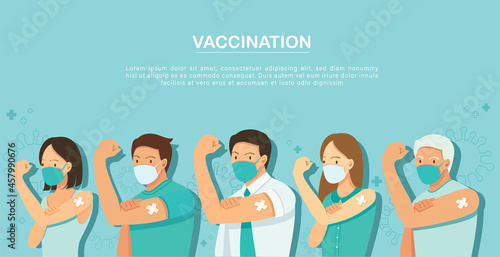 People Showing Vaccinated. Vaccination concept. vector illustration