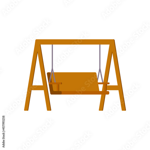 Garden wooden swing or swinging bench, flat vector illustration isolated.