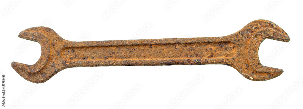 An old wrench on a white background