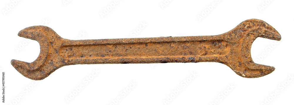 An old wrench on a white background An old wrench on a white background