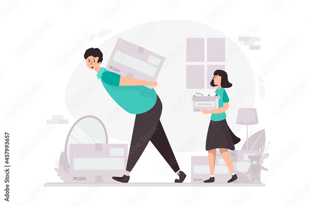 Packing things for moving house illustration concept