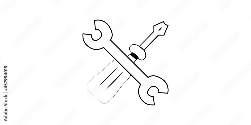 Wrench And Screwdriver Icon. vector illustration instrument concept repair in line style on white background Wrench And Screwdriver Icon. vector illustration instrument concept repair in line style on white background