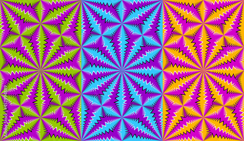 Set of colorful wrapping paper. Spin illusion. Seamless pattern.