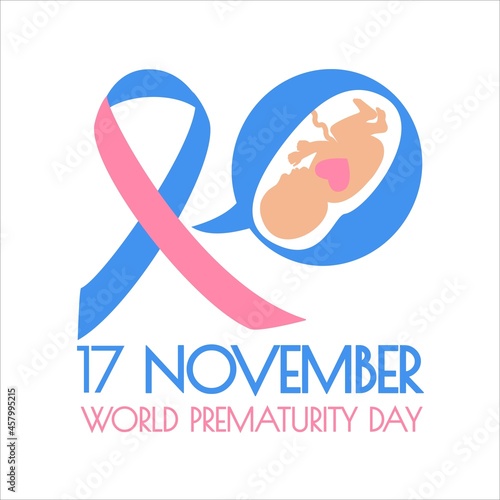 World premature day of infants. November 17. Hope and rescue of newborn babies. Drawing attention to the prematurity, pregnancy problems. Vector concept with blue, pink ribbon. White background. EPS10