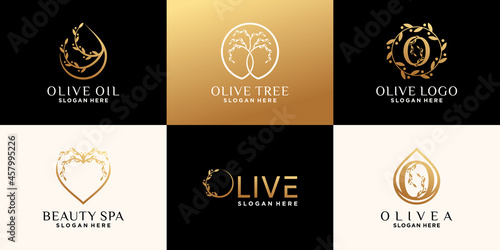 Set bundle of olive logo design template with creative unique concept Premium Vector