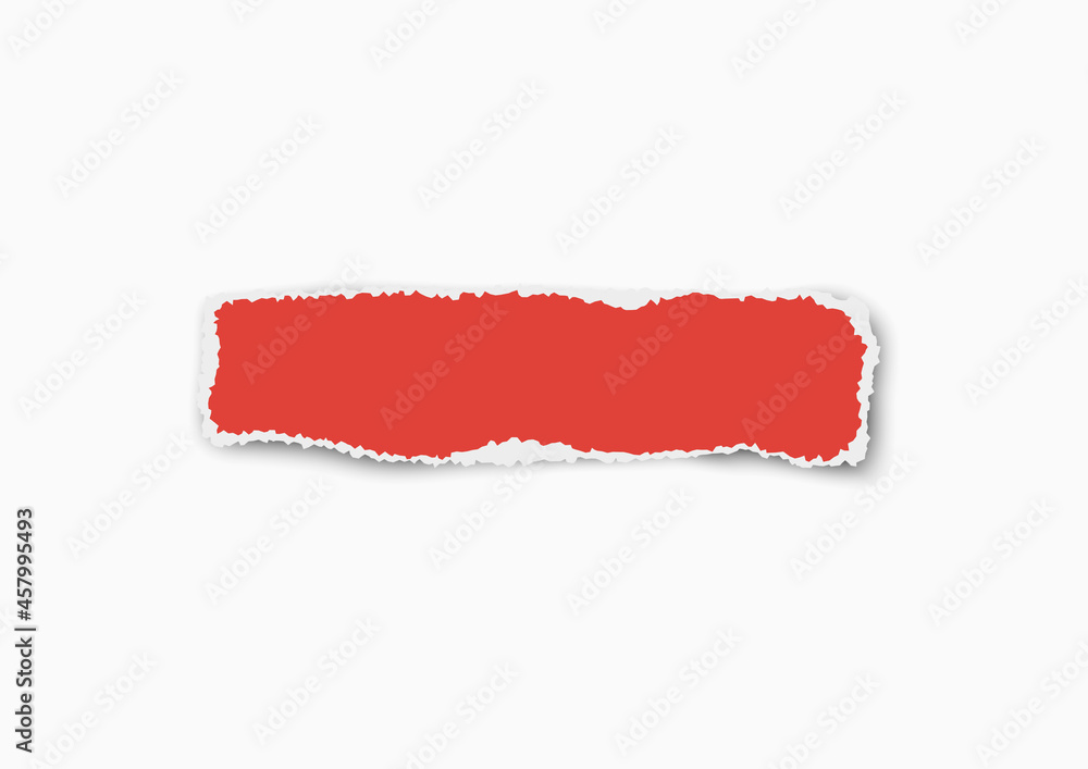 Red vector elongate paper tear wisp with soft shadow isolated on white Red vector elongate paper tear wisp with soft shadow isolated on white
