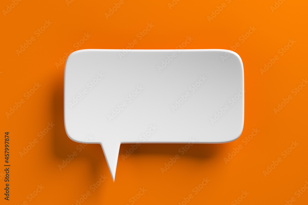Social media notification icon, white bubble speech on orange background. 3D rendering Social media notification icon, white bubble speech on orange background. 3D rendering