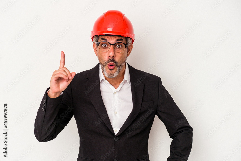 Middle age architect caucasian man isolated on white background having an idea, inspiration concept. Middle age architect caucasian man isolated on white background having an idea, inspiration concept.