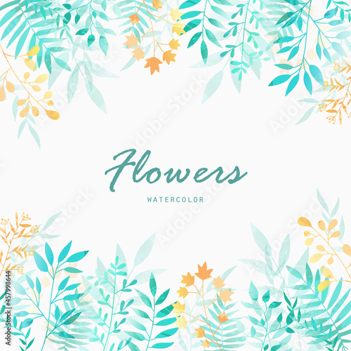 leaves flowers bouquet watercolor patterns back ground © Irina