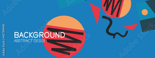 Abstract background. Blocks, lines, triangles, circles composition. Techno or business concept for wallpaper, banner, background, landing page