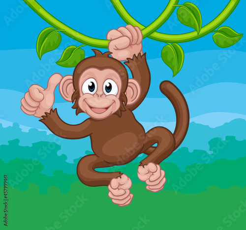 Monkey Singing On Jungle Vines Thumbs Up Cartoon