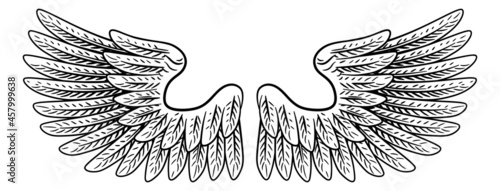 Pair Of Wings Vintage Engraved Retro Style