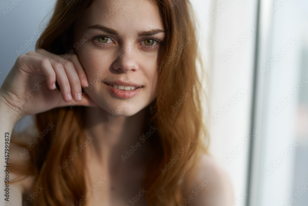 pretty woman near the window attractive look vacation weekend pretty woman near the window attractive look vacation weekend