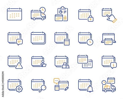 Calendar line icons. Schedule appointment, Event date, Time planner line icons. Account report, Delivery schedule and Diary planner. Event calendar, Deadline notification and month report. Vector
