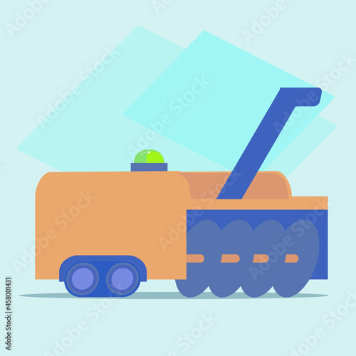 Small orange isolated snow blower vector illustration on blue background
