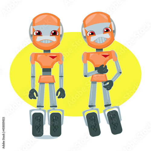 Wallpaper Mural Little cute orange robot kid on car wheels smiling and laughing vector illustration Torontodigital.ca