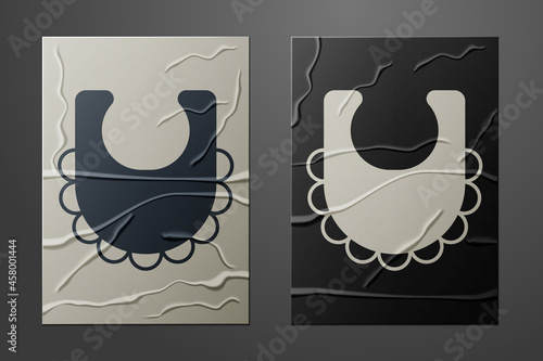 White Baby bib icon isolated on crumpled paper background. Paper art style. Vector
