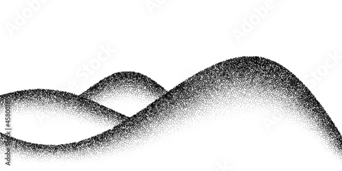 Dotwork mountain pattern vector background. Black noise stipple dots hills. Sand grain effect rock. Dots grunge banner. Abstract noise dotwork pattern. Stipple circles hills. Dotted mountain vector.