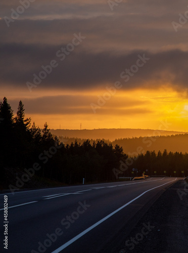 Sunset in the Murmansk region. Between the hills.