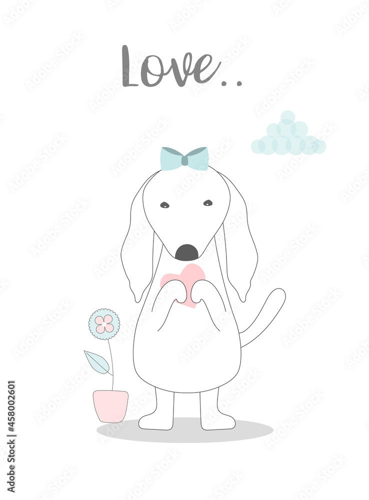 Fototapeta premium Cute animals on white background,poster,template,cards,dog,zoo,Vector illustrations.