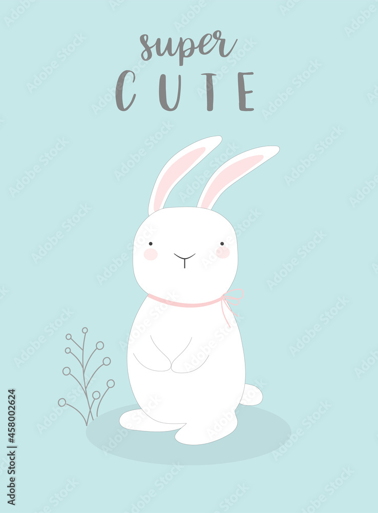 Cute animals on white background,poster,template,cards,rabbit,zoo,Vector illustrations. 