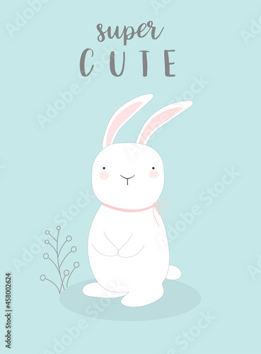 Cute animals on white background,poster,template,cards,rabbit,zoo,Vector illustrations. 