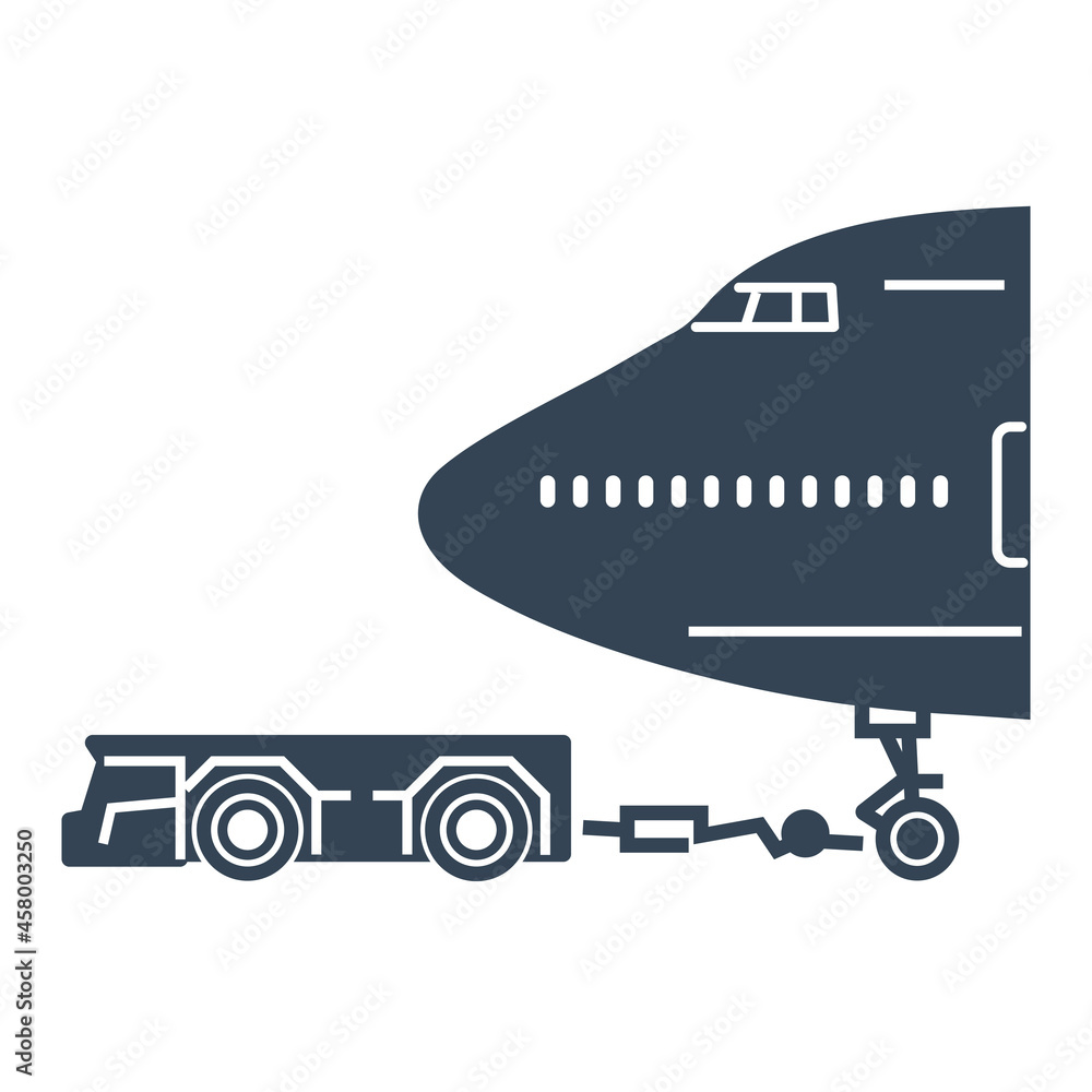 Vector black icon airplane towing tractors Stock Vector | Adobe Stock