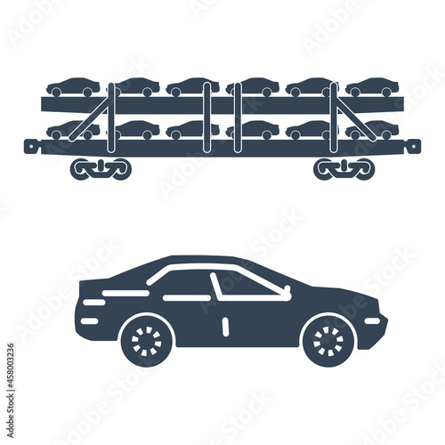 Vector black icon freight rail transport, railway, autorack