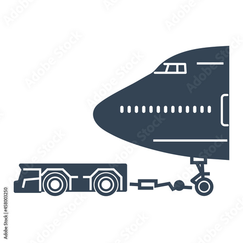Vector black icon airplane towing tractors