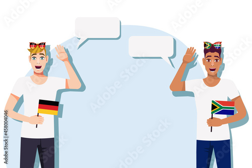 Men with German and South African flags. Background for text. Communication between native speakers of Germany and South Africa. Vector illustration. 