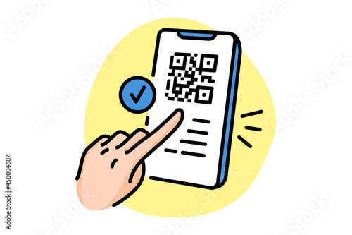 EU Digital COVID Certificate color line icon. QR code scanning in smartphone.