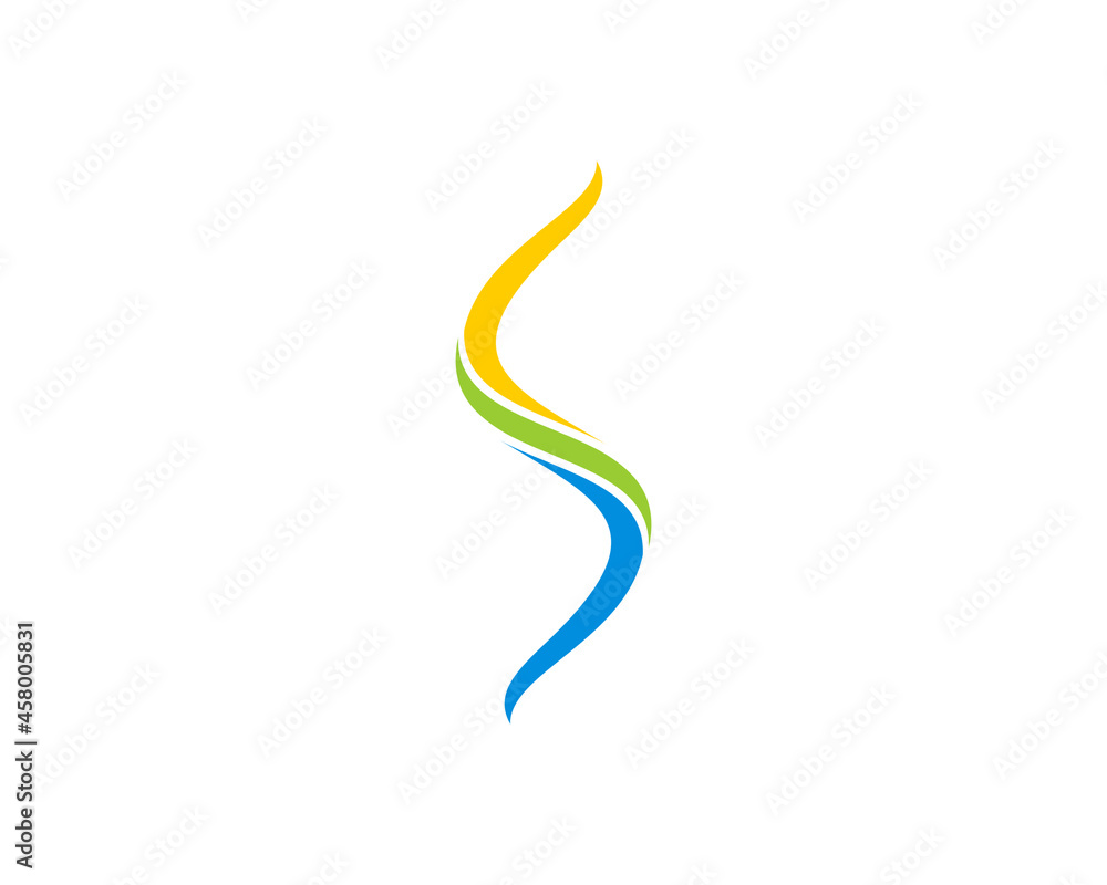 S Letter from swoosh with yellow, green and blue colors S Letter from swoosh with yellow, green and blue colors