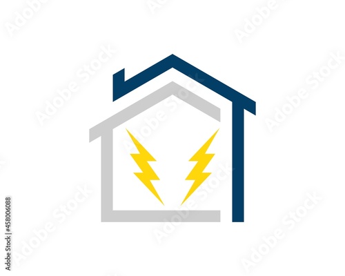 Abstract simple house with electrical lightning inside