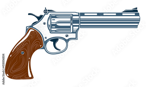 Fotografie, Obraz Revolver gun vector illustration, detailed handgun isolated on white background