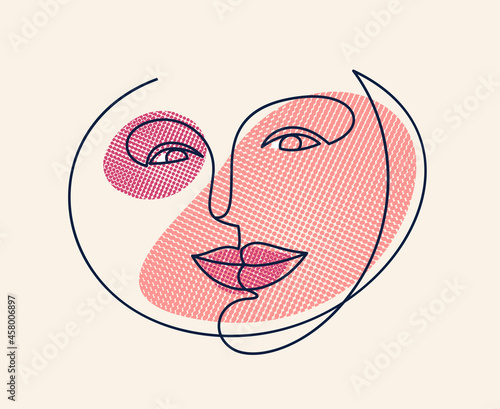 Abstract woman face vector artwork, modern trendy lady portrait art, hand drawn surreal beauty, minimal artistic design, painted sur human head.