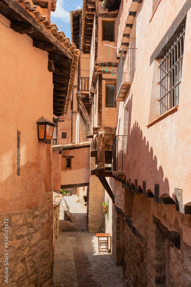Narrow street of Albarracín, located in Teruel. 