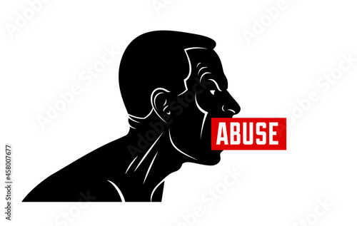 Abuse verbal aggression and anger man face profile screaming and shouting vector illustration isolated on white background.