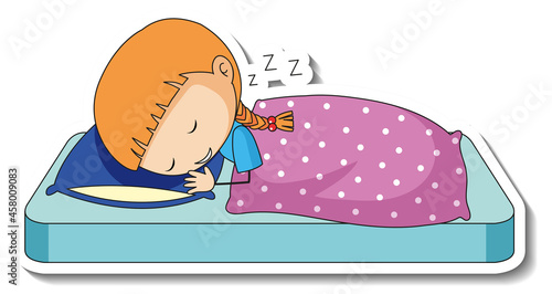 Sticker template with a girl sleeping cartoon character isolated