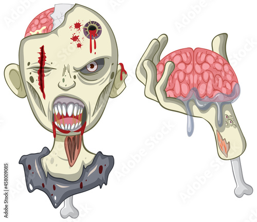Creepy zombie face on white background