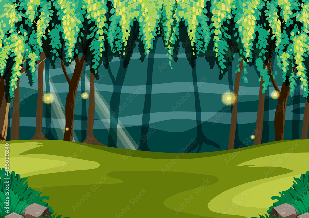 Fototapeta premium Empty fairytale forest at night
