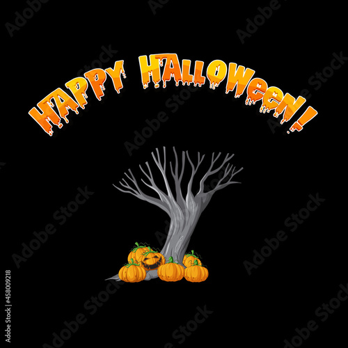 Happy Halloween logo with creepy tree